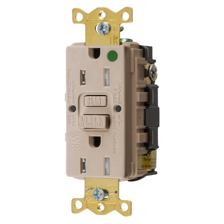 BRYANT GFCI Receptacle, Self Test, Tamper and Weather Resistant, 15A 125V, 2-Pole 3- Wire Grounding, 5-15R GFST82ALTR
